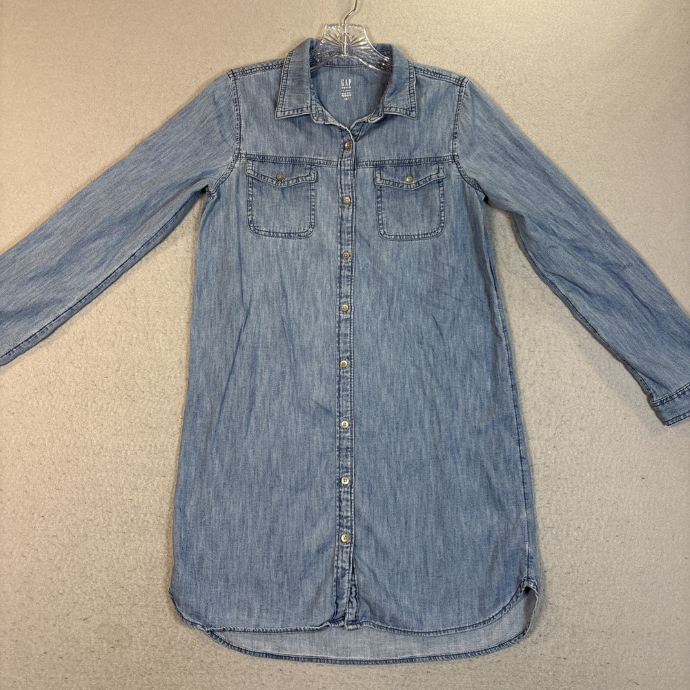 GAP Kids Denim Jean Shirt Dress Long‎ Sleeve Button Front Pockets Blue Size XXL